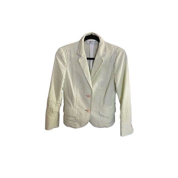 Stephanie Schaieh women’s seersucker, green and white blazer size 6 - Picture 2 of 6